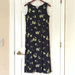 Robbie Bee 90's Vintage Classic Floral Sleeveless Scoop Neck Midi Dress Navy 10